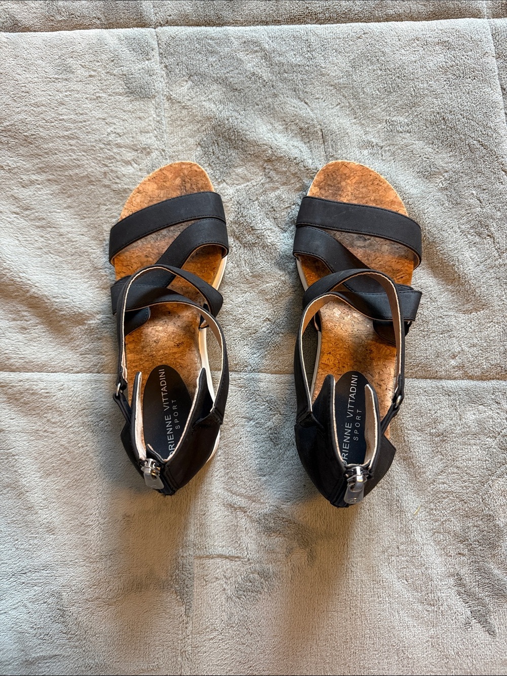 Adrienne Vittadini Black Strappy Cork-Effect Sandals